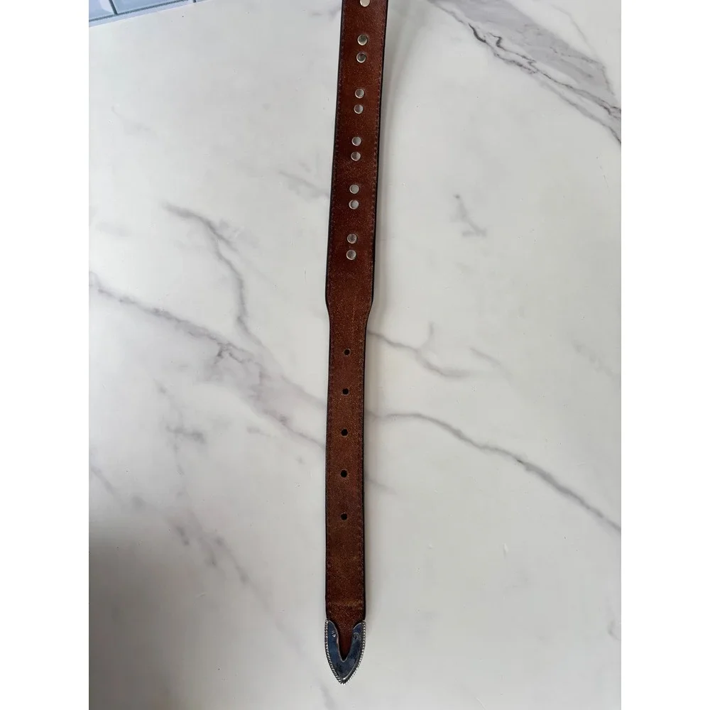 Ranger Belt Western American‎ Flag Horse Belt Brown Leather Concho Tooled 34
